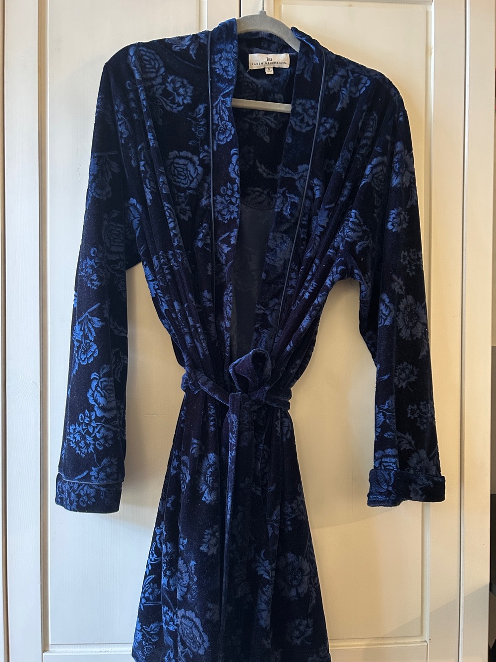 Luxury Blue Floral Velvet Robe - Women Sz S